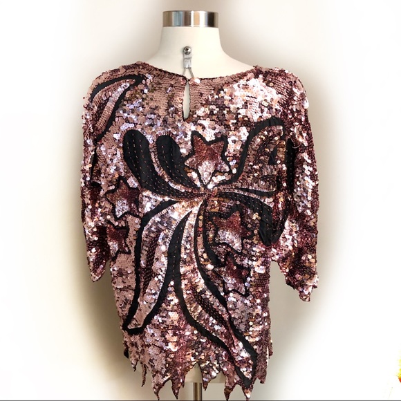 VINTAGE silk top with sequins size large - Picture 5 of 5